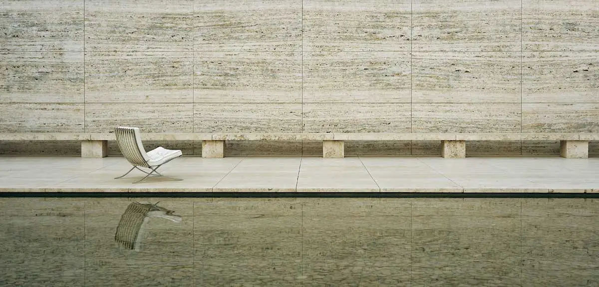 A part of the exterior of the Barcelona Pavilion, 1986