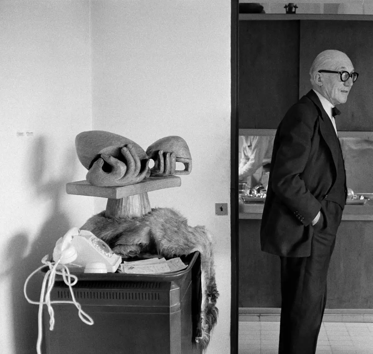 Photograph of Le Corbusier in his apartment in Paris, 1959